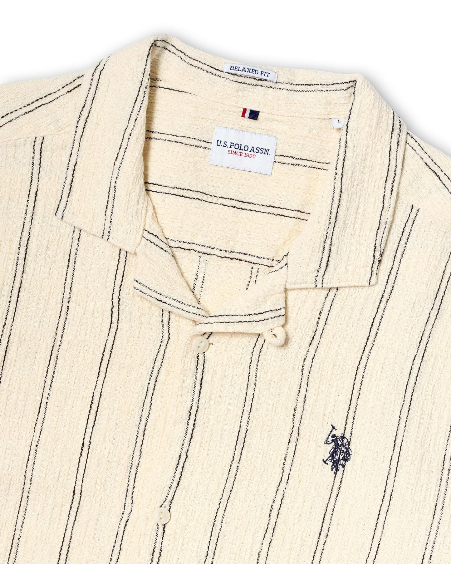 USPA Men's Stripe Open Collar SS Shirt Atmosphere