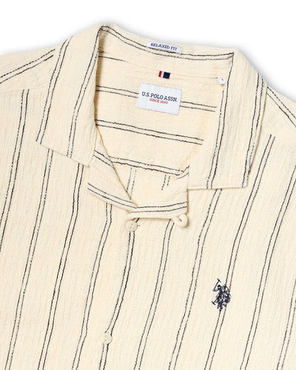 USPA Men's Stripe Open Collar SS Shirt Atmosphere