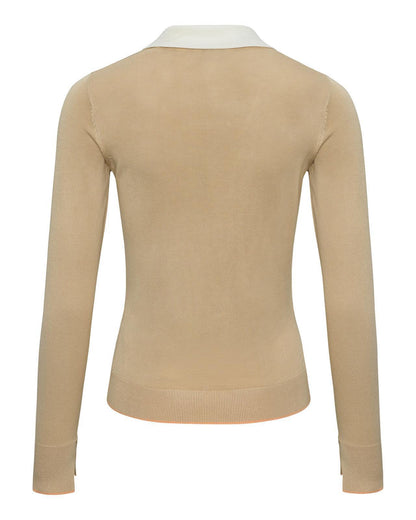 USPA Women's LS Open Knit Polo Smoke Gray