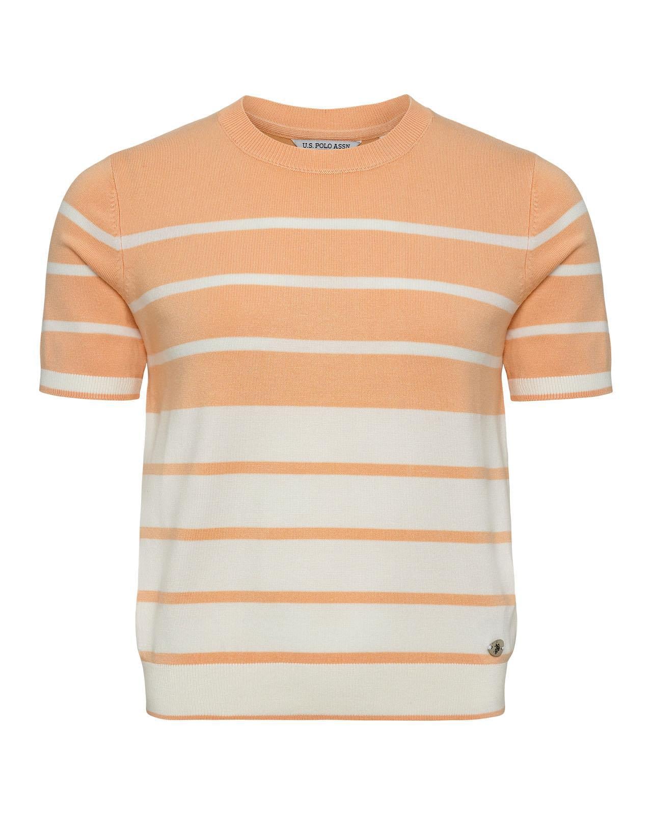 USPA Women's Colour Block Stripe SS Crew Neck Jumper Peach Nectar