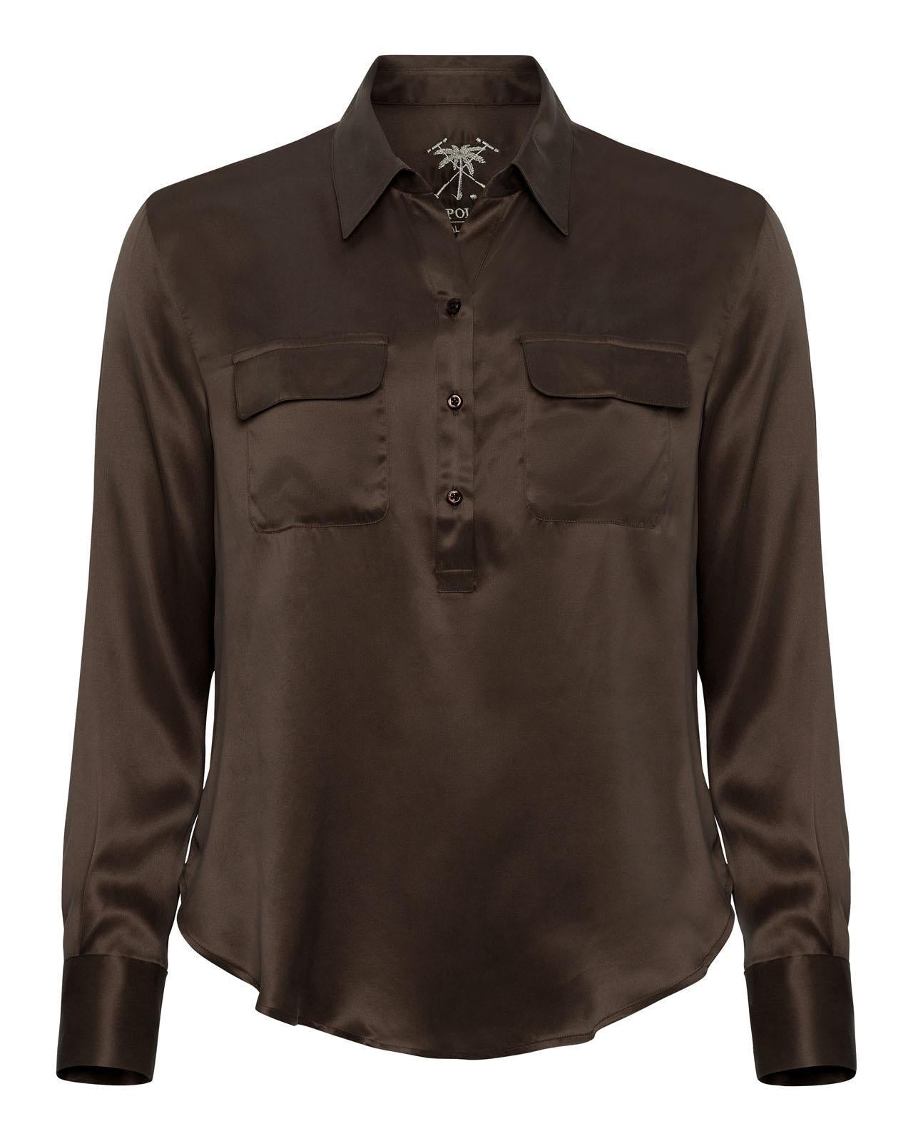 The Polo Club Women's Silk Pocket Blouse Brown