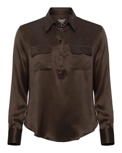 The Polo Club Women's Silk Pocket Blouse Brown