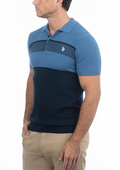 USPA Men's Stripe Knit Polo Blue