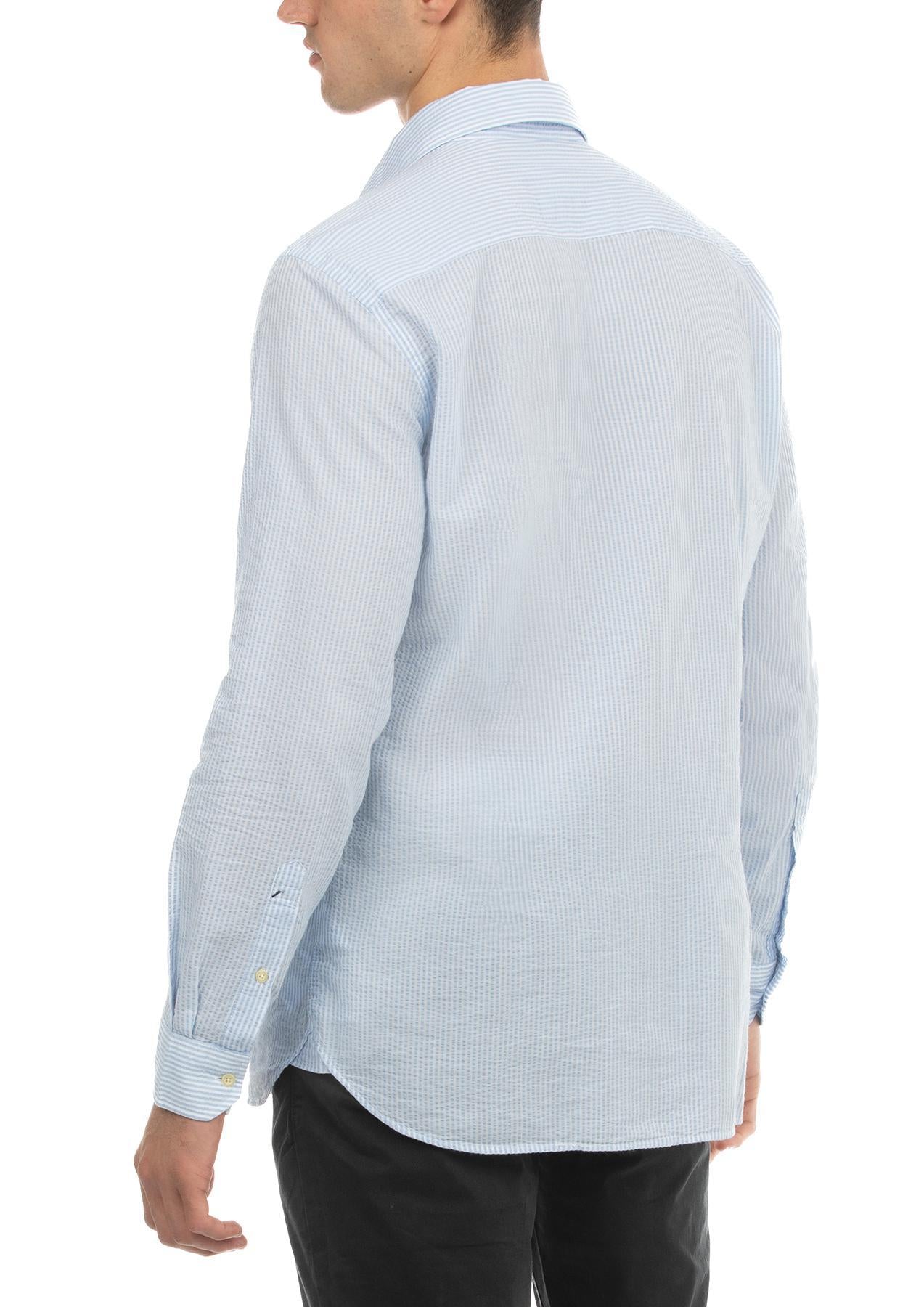 USPA Men&#39;s Straight Collar Seersucker Striped Shirt Light Blue