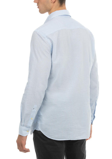 USPA Men's Straight Collar Seersucker Striped Shirt Light Blue