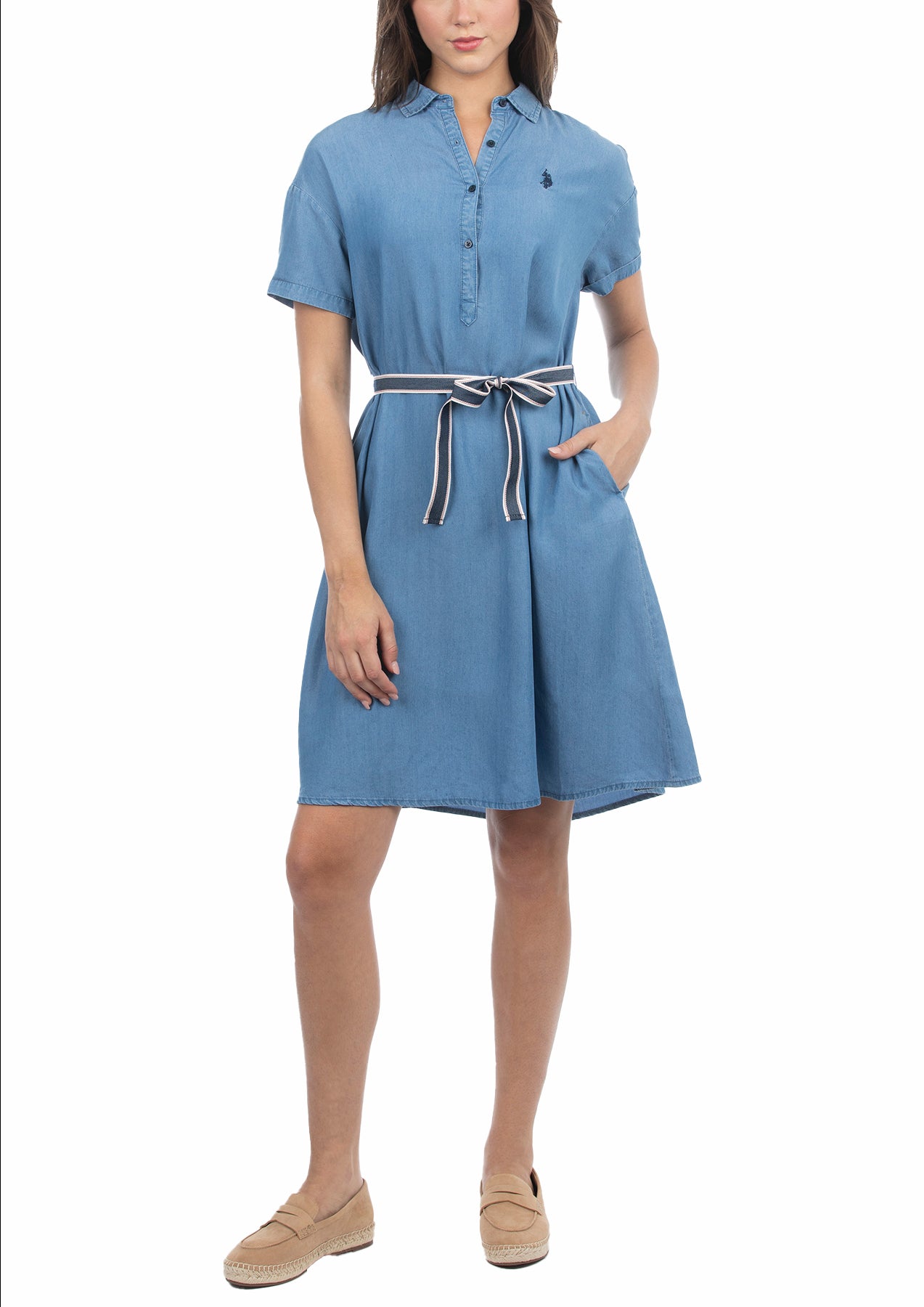 USPA Women's Tencel Short Sleeve Dress Denim