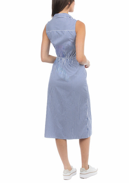 USPA Women's Stripe Tie Waist Shirt Dress Blue