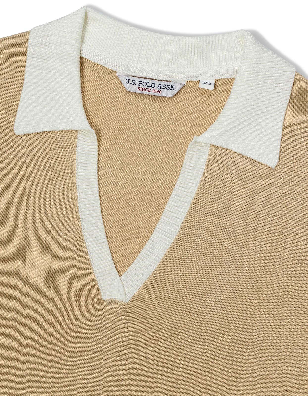 USPA Women's LS Open Knit Polo Smoke Gray