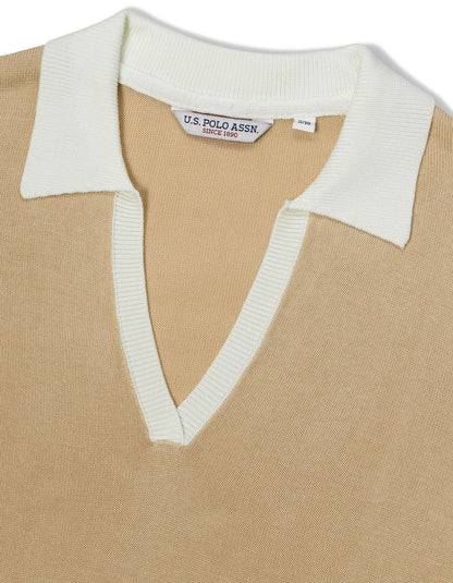 USPA Women's LS Open Knit Polo Smoke Gray