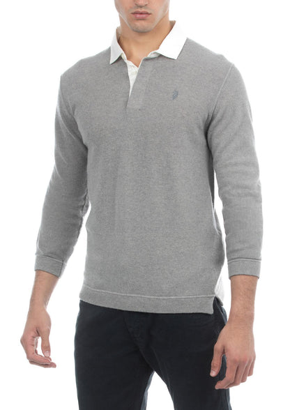 USPA Men's Contrast Collar Sweater Knit Polo Grey