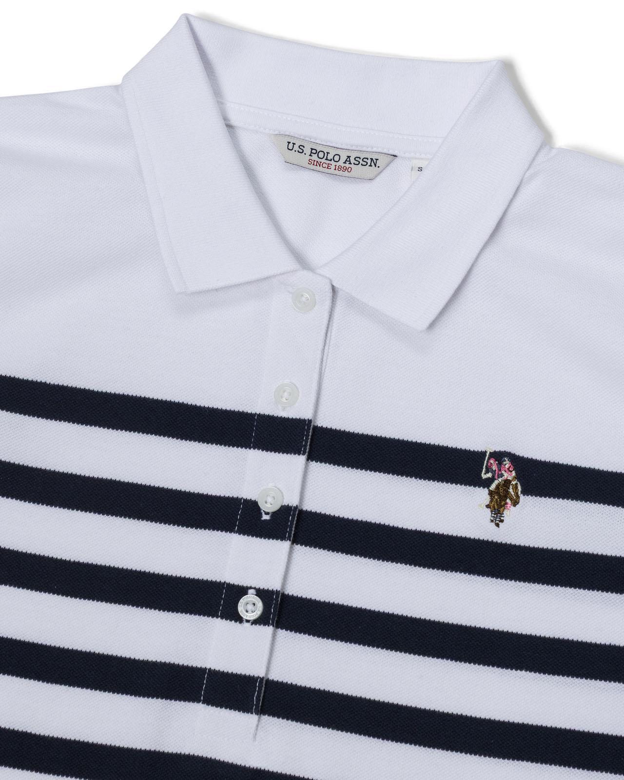 USPA Women's Stripe Relaxed Polo Dress Navy Iris