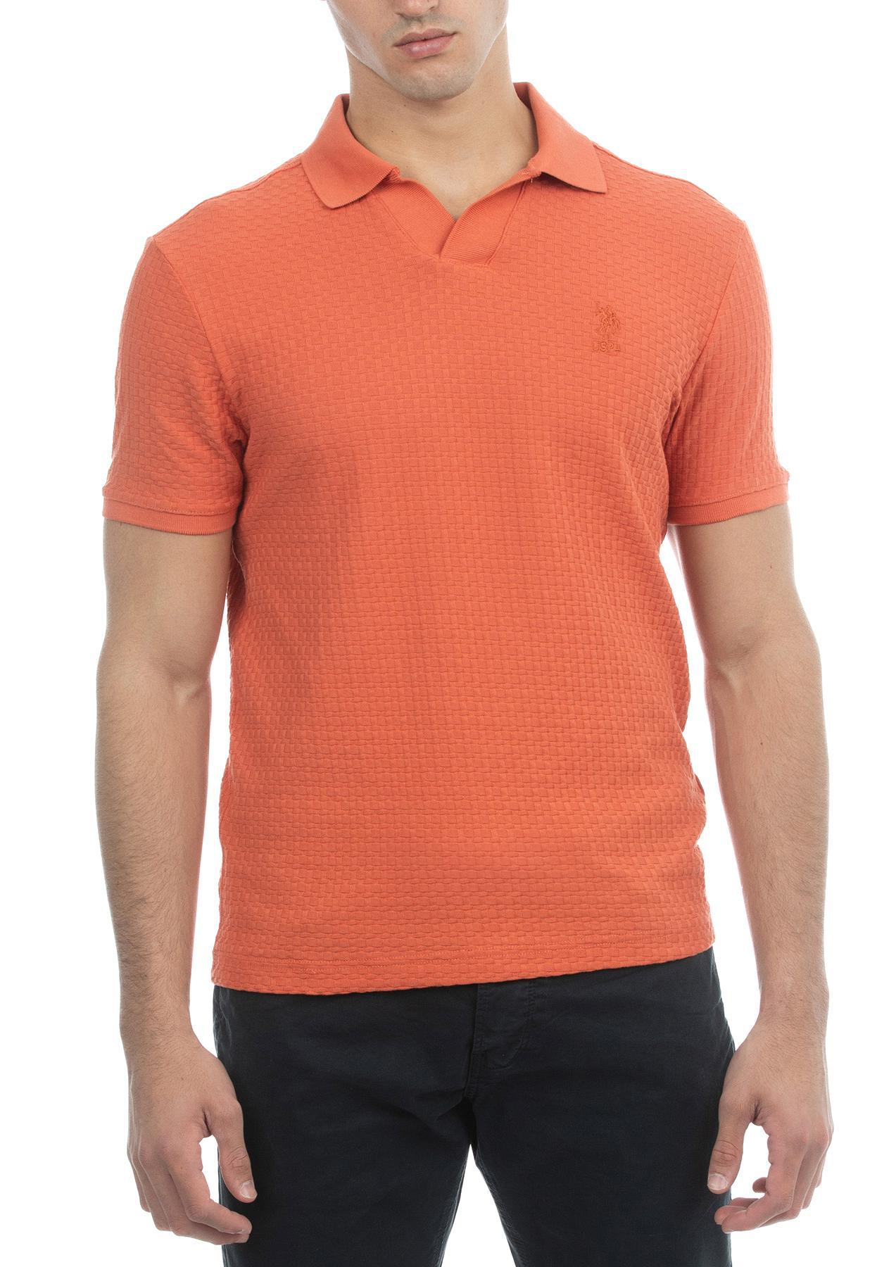 USPA Men&#39;s Jacquard Buttonless Polo Red