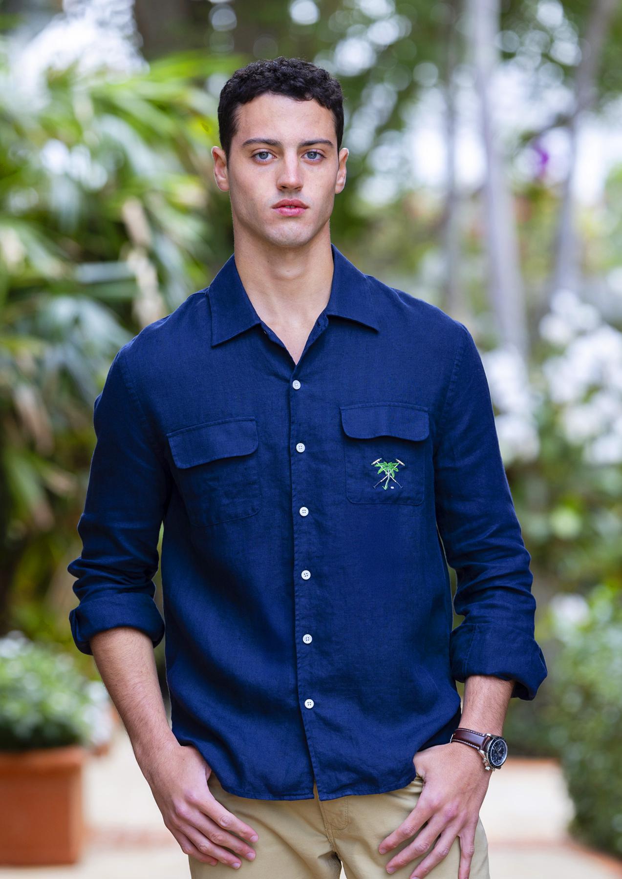 Men's Linen Capri Collar Shirt Navy