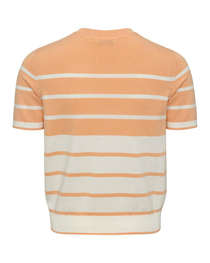 USPA Women's Colour Block Stripe SS Crew Neck Jumper Peach Nectar