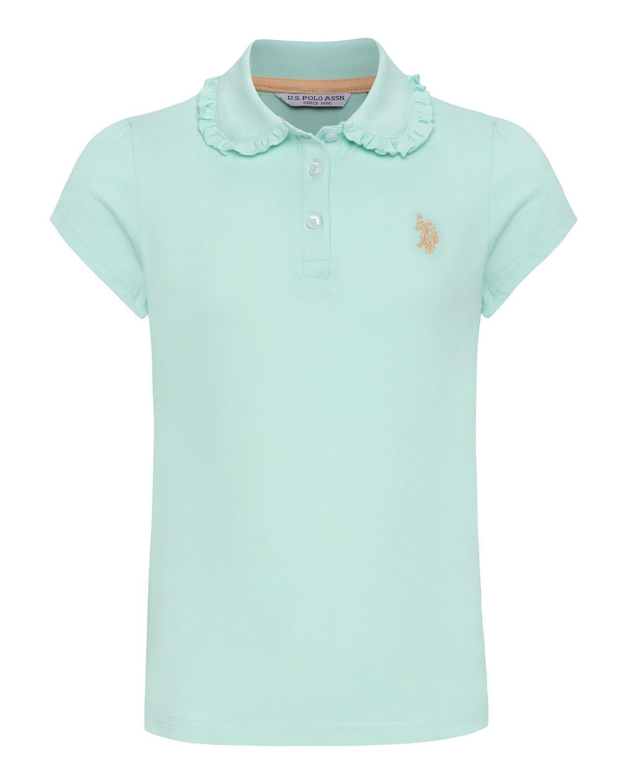 USPA Girls Scallop Collar Polo Shirt Blue Light
