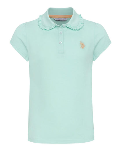 USPA Girls Scallop Collar Polo Shirt Blue Light