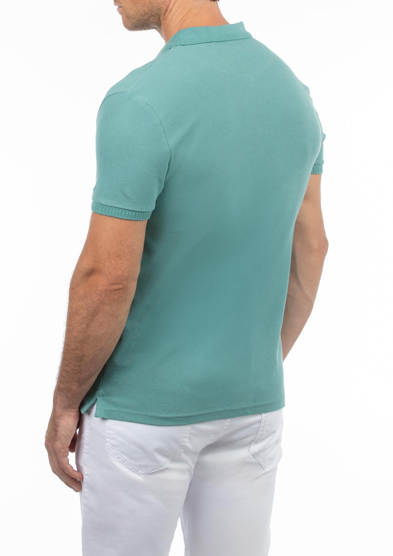 USPA Men's Textured Knit Zip Polo Teal