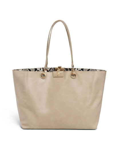 USPA Axtell Reversible Shopping Tote with Pouch Taupe/Sand Python
