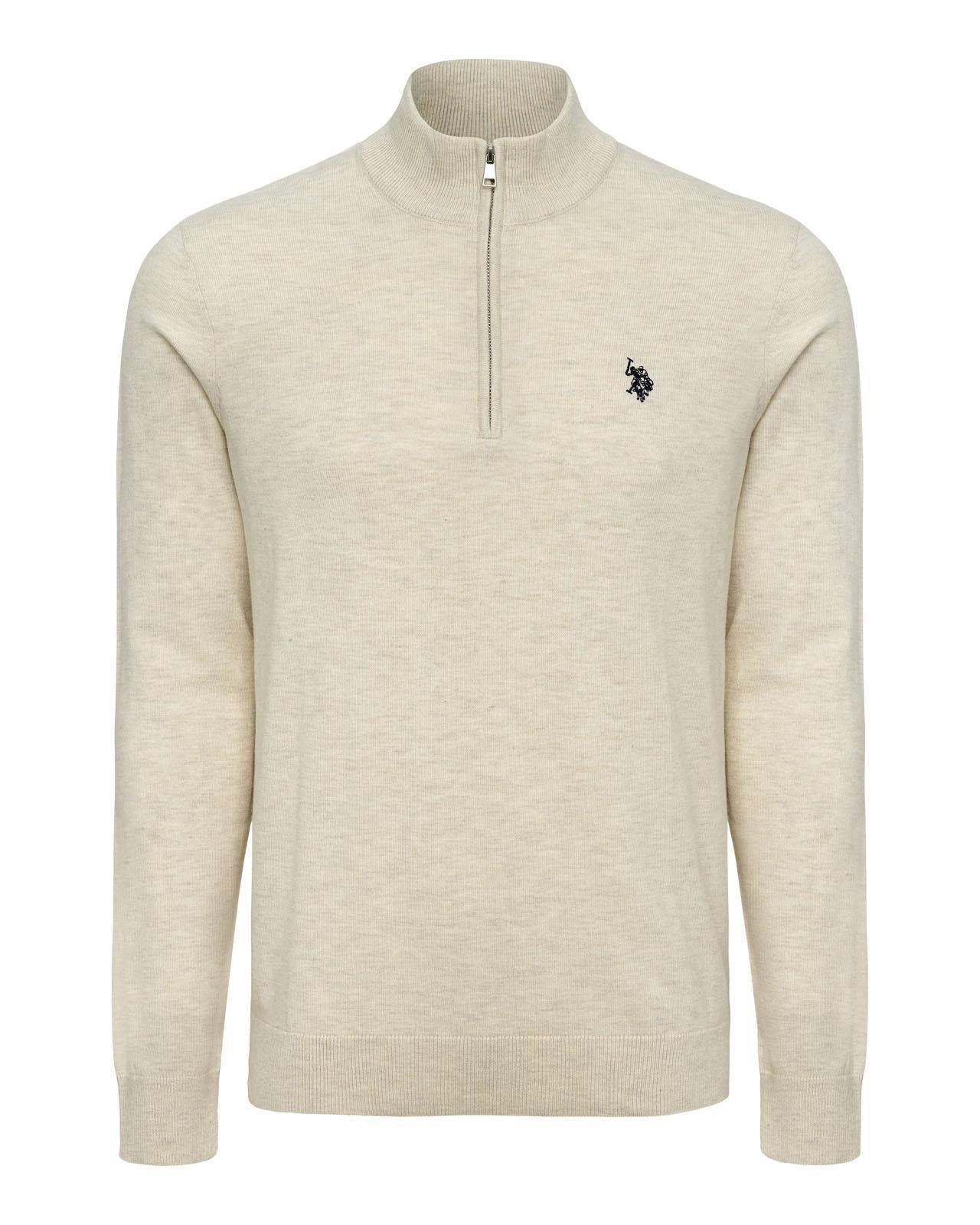 USPA Men's 1/4 Zip LS Sweater Birch Marl