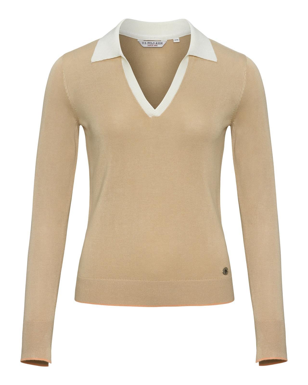 USPA Women's LS Open Knit Polo Smoke Gray