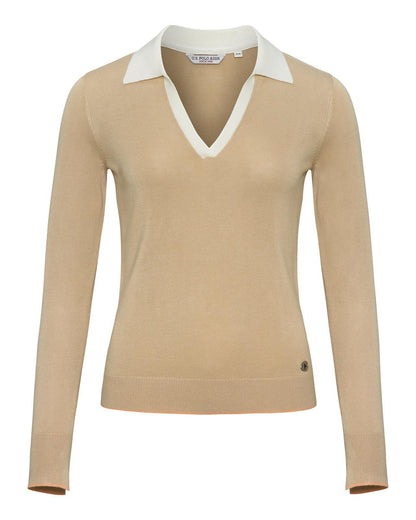 USPA Women's LS Open Knit Polo Smoke Gray