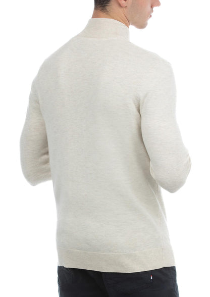 USPA Men's 1/4 Zip Long Sleeve Sweater Off-White
