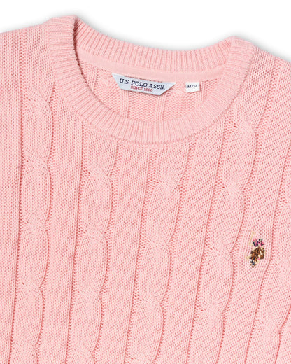 USPA Women's Crew Cable Jumper Crystal Rose