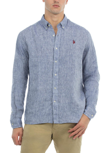 USPA Men's Linen Button-Down Collar LS Shirt Blue