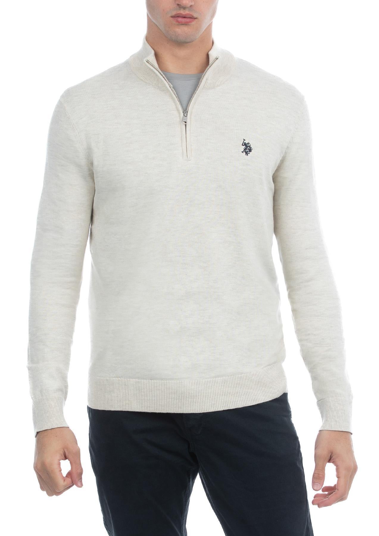 USPA Men's 1/4 Zip Long Sleeve Sweater Off-White