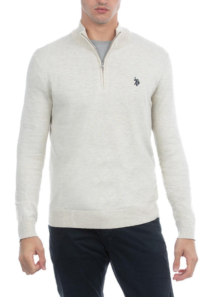 USPA Men's 1/4 Zip Long Sleeve Sweater Off-White