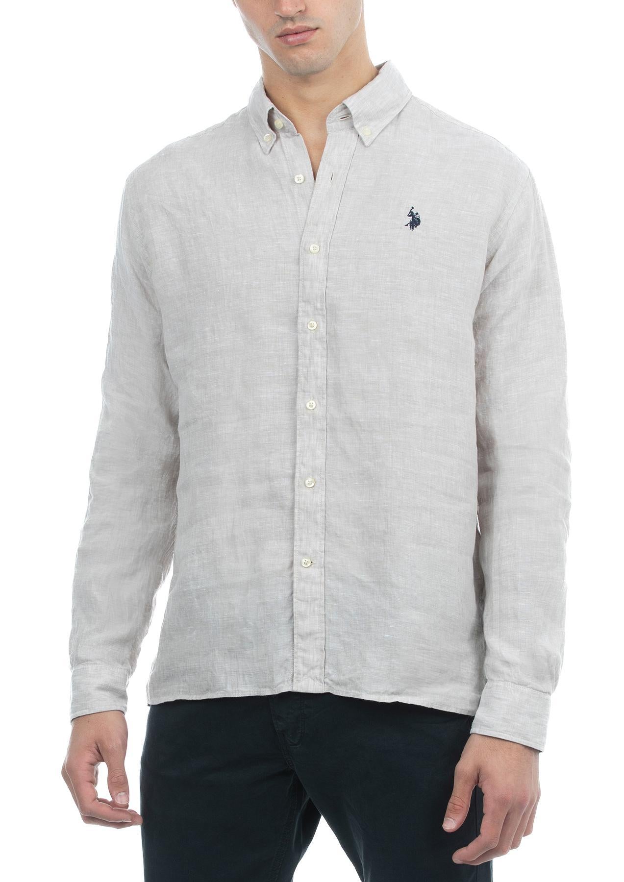 USPA Men&#39;s Linen Button-Down Collar LS Shirt Natural