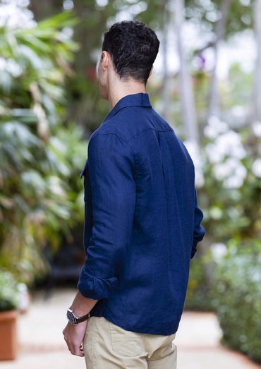 Men's Linen Capri Collar Shirt Navy