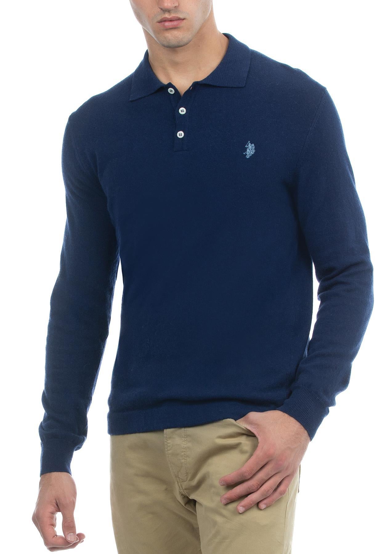 USPA Men's Alpaca/Cotton LS Sweater Knit Polo Navy