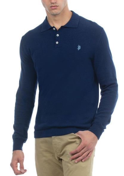 USPA Men's Alpaca/Cotton LS Sweater Knit Polo Navy
