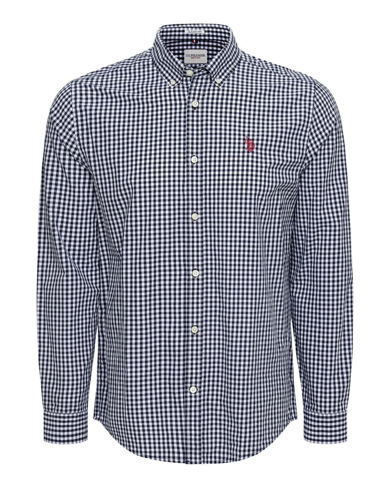 USPA Men's Gingham Poplin LS Shirt Dark Sapphire Navy