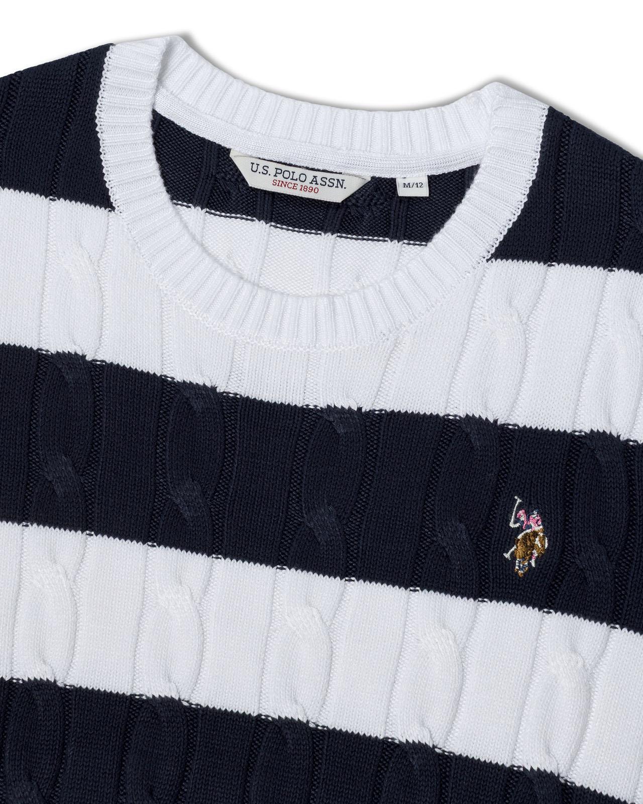 USPA Women's SS Stripe Loose Cable Knit Jumper Navy Iris