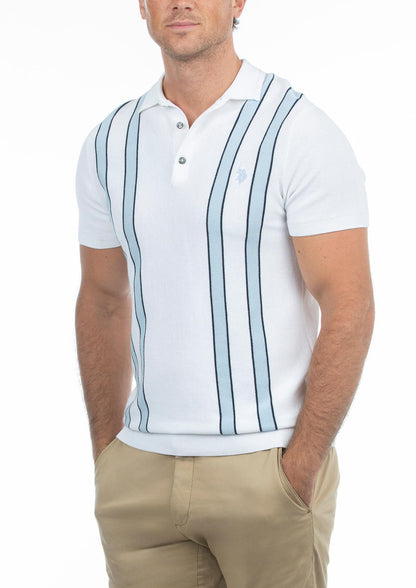 USPA Men's Vertical Stripe Knit Polo Shirt White