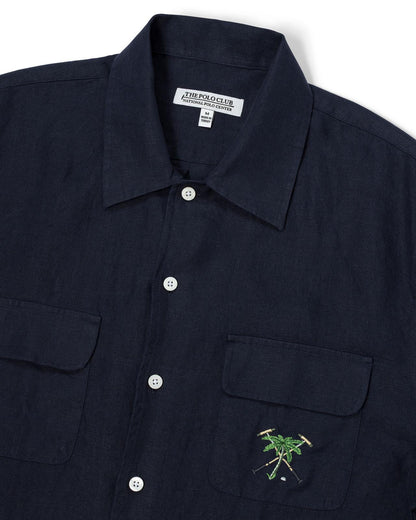 The Polo Club Men's Linen Capri Collar Shirt Navy