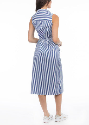 USPA Women's Stripe Tie Waist Shirt Dress Blue