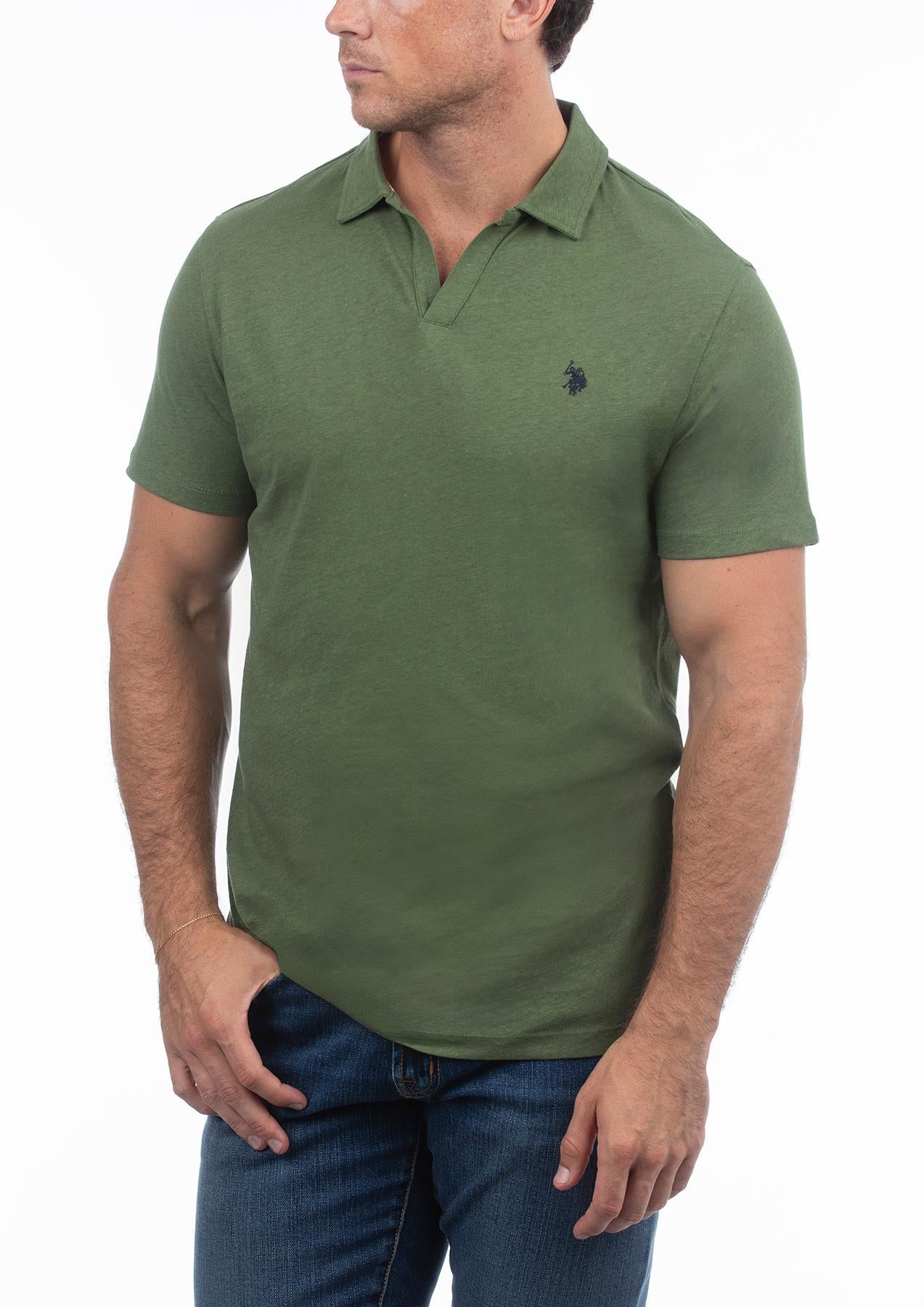 USPA Men's Johnny Collar Linen Polo Olive