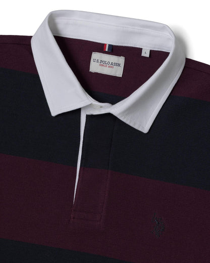USPA Men's Texture Stripe Rugby Grape Wine