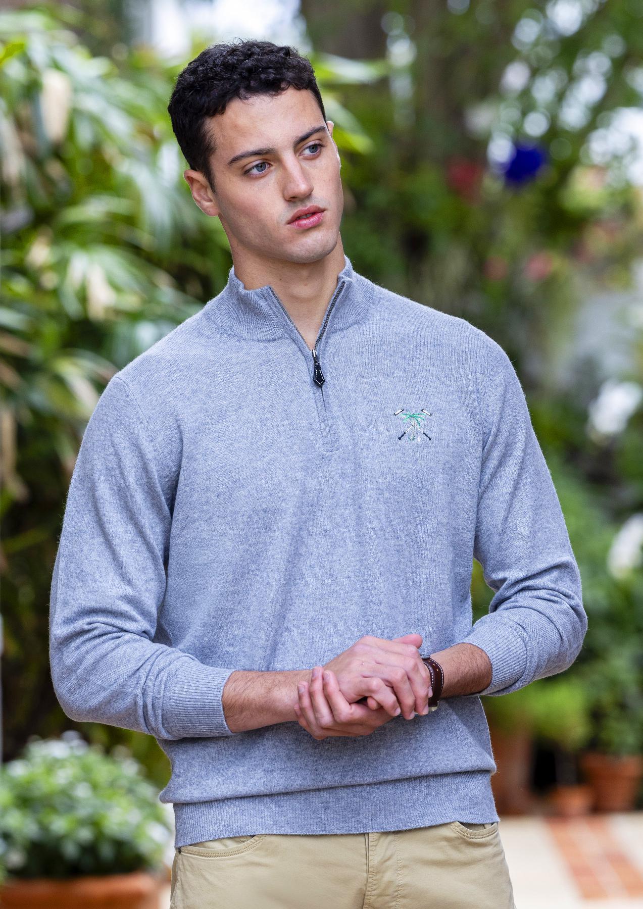 Men's Cashmere Quarter Zip Pullover Light Grey