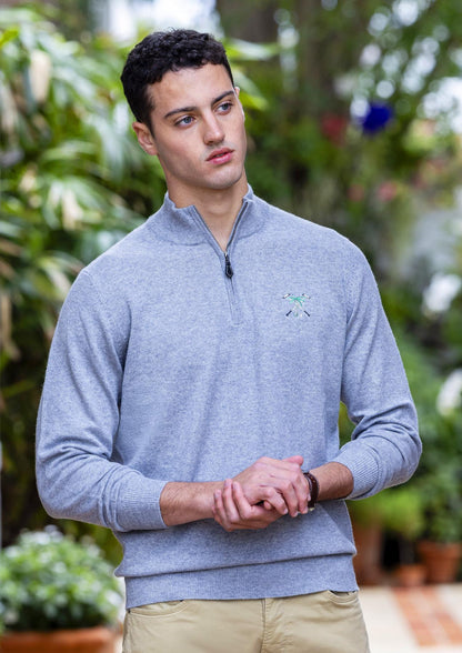 Men's Cashmere Quarter Zip Pullover Light Grey