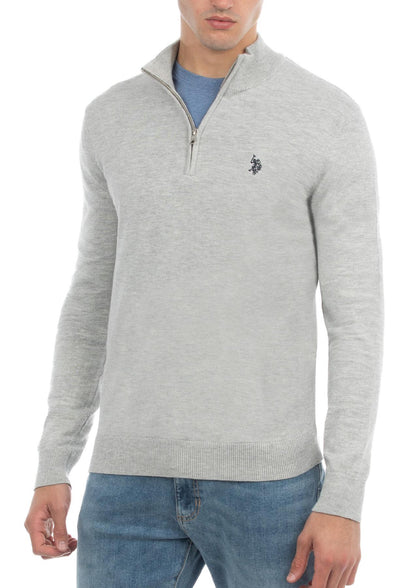 USPA Men's 1/4 Zip Sweater Mid Grey