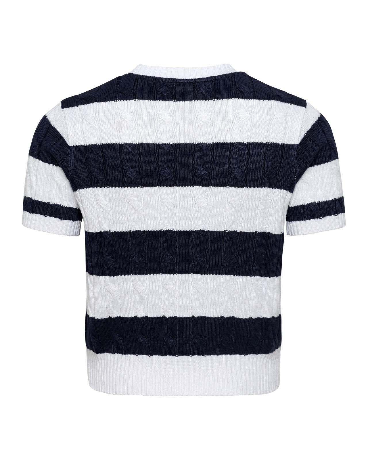 USPA Women's SS Stripe Loose Cable Knit Jumper Navy Iris
