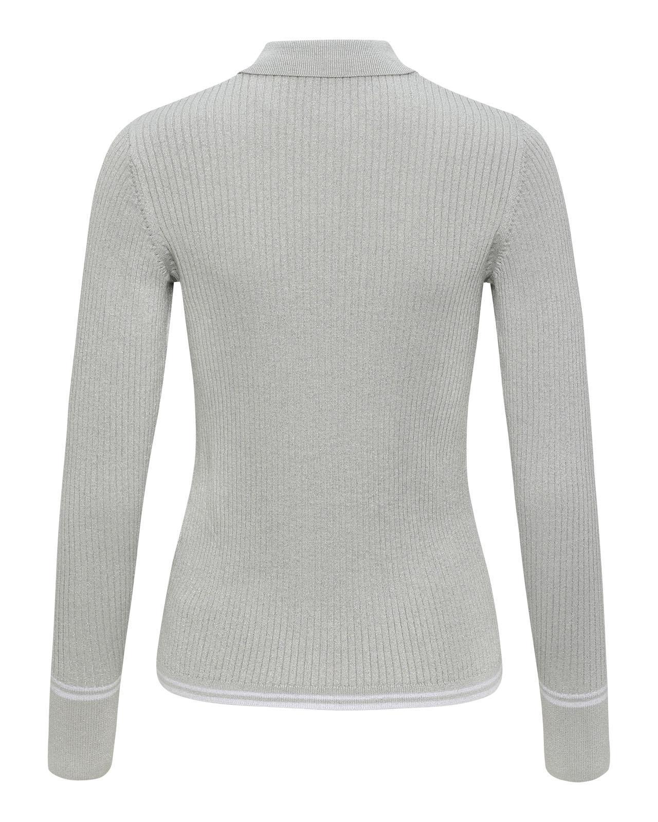 USPA Women's Lurex Rib Knit Polo Pearl Grey Marl