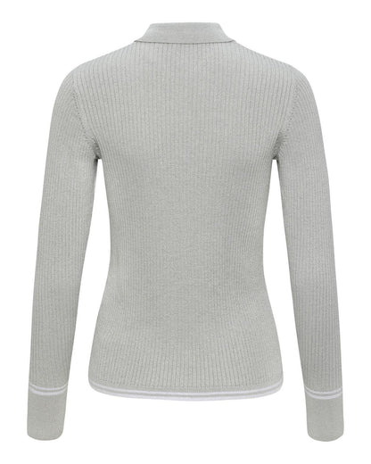 USPA Women's Lurex Rib Knit Polo Pearl Grey Marl