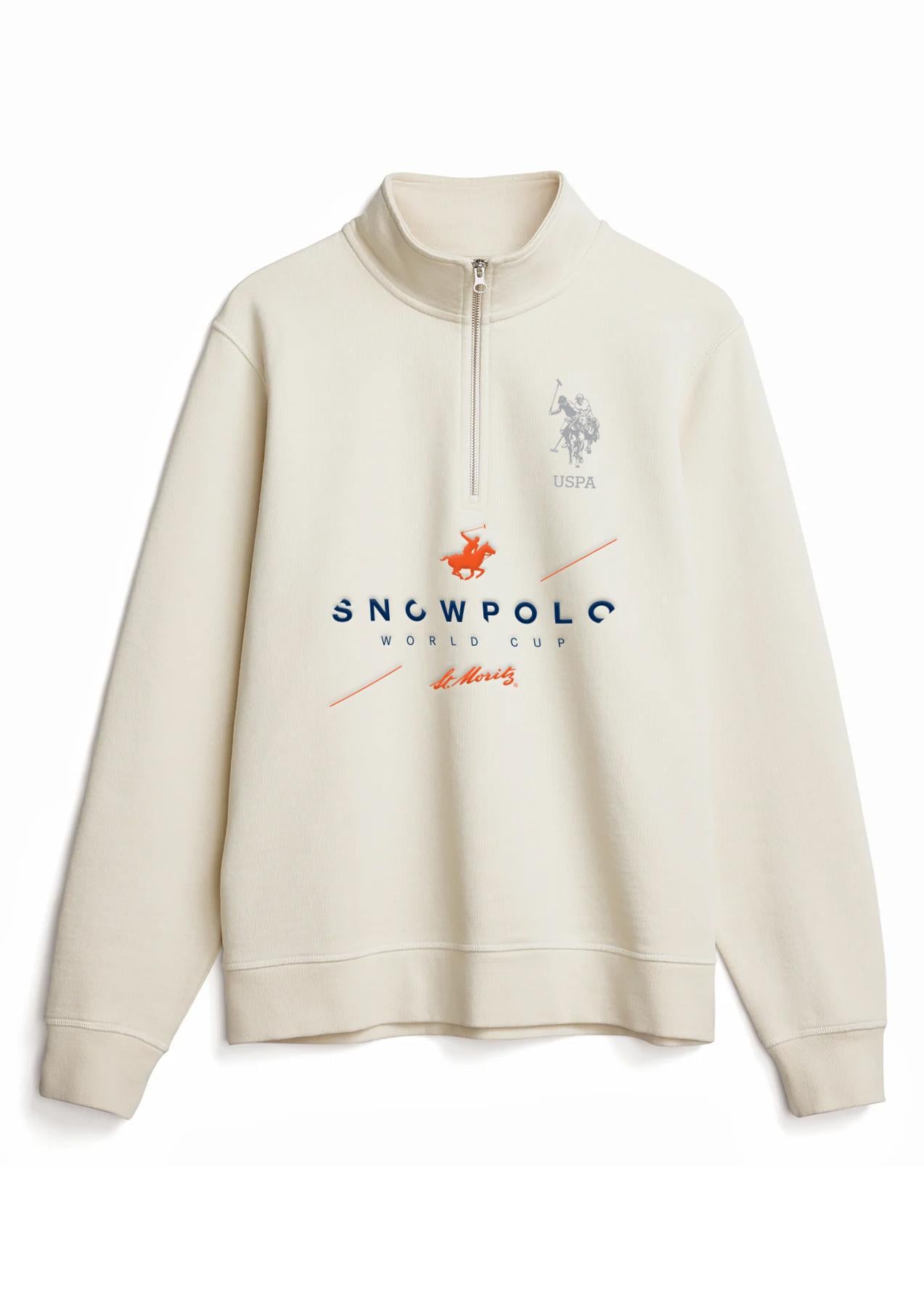 USPA x St. Moritz Snow Polo Organic Cotton French Terry 1/4 Zip Natural