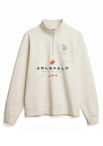 USPA x St. Moritz Snow Polo Organic Cotton French Terry 1/4 Zip Natural
