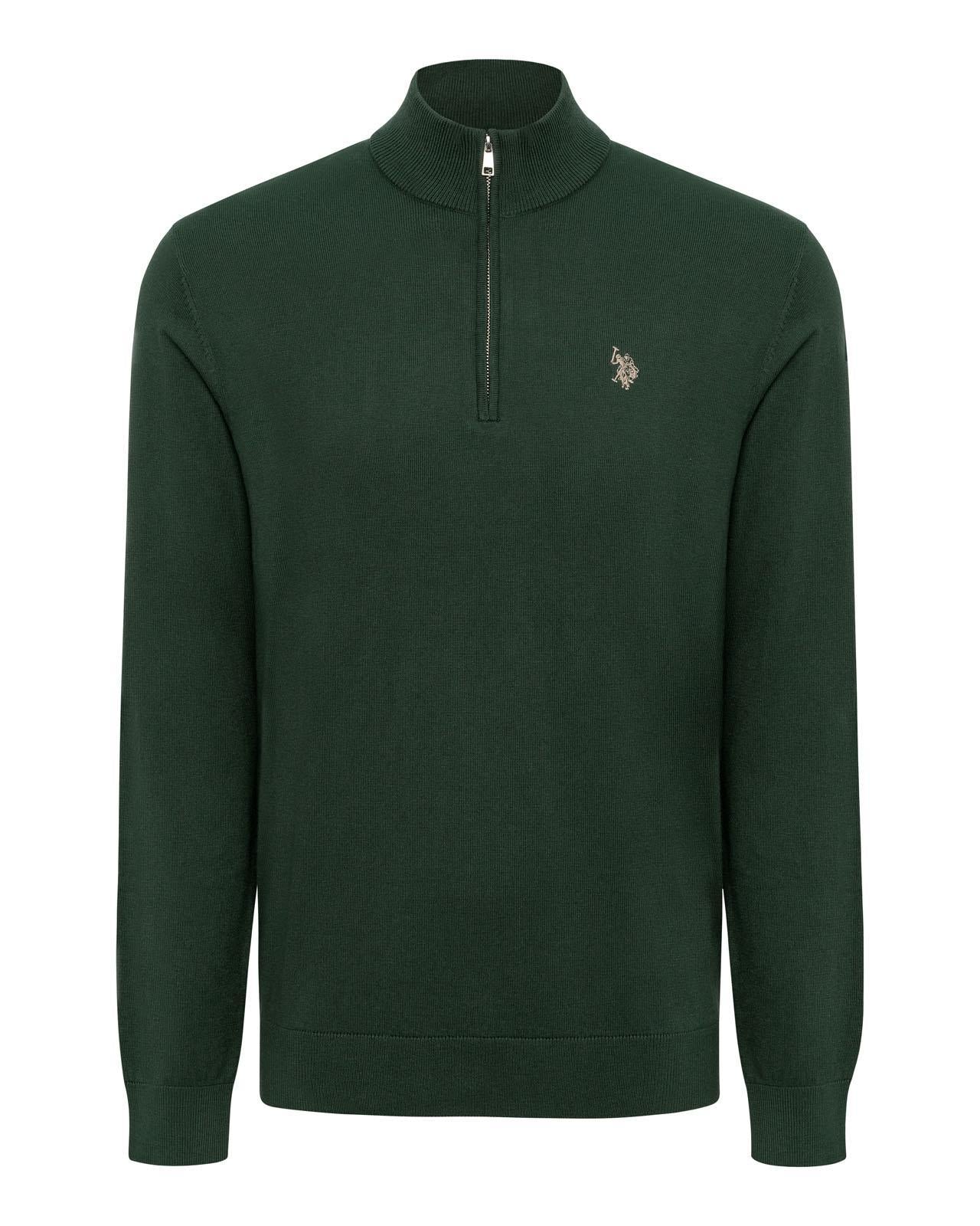 USPA Men's Knitted Cotton Rick Funnel 1/4 Zip Pine Needle